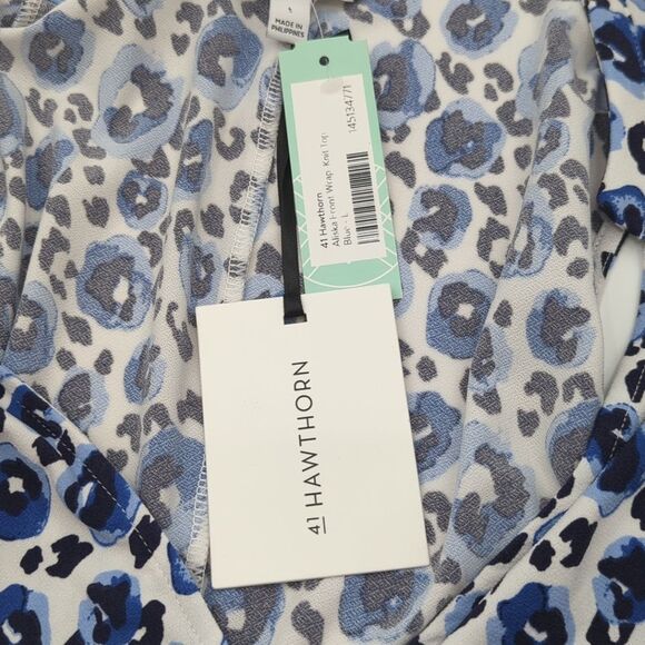 41 Hawthorn Blue and White Floral Wrap Sleeveless Blouse Top Size Large - Picture 3 of 8